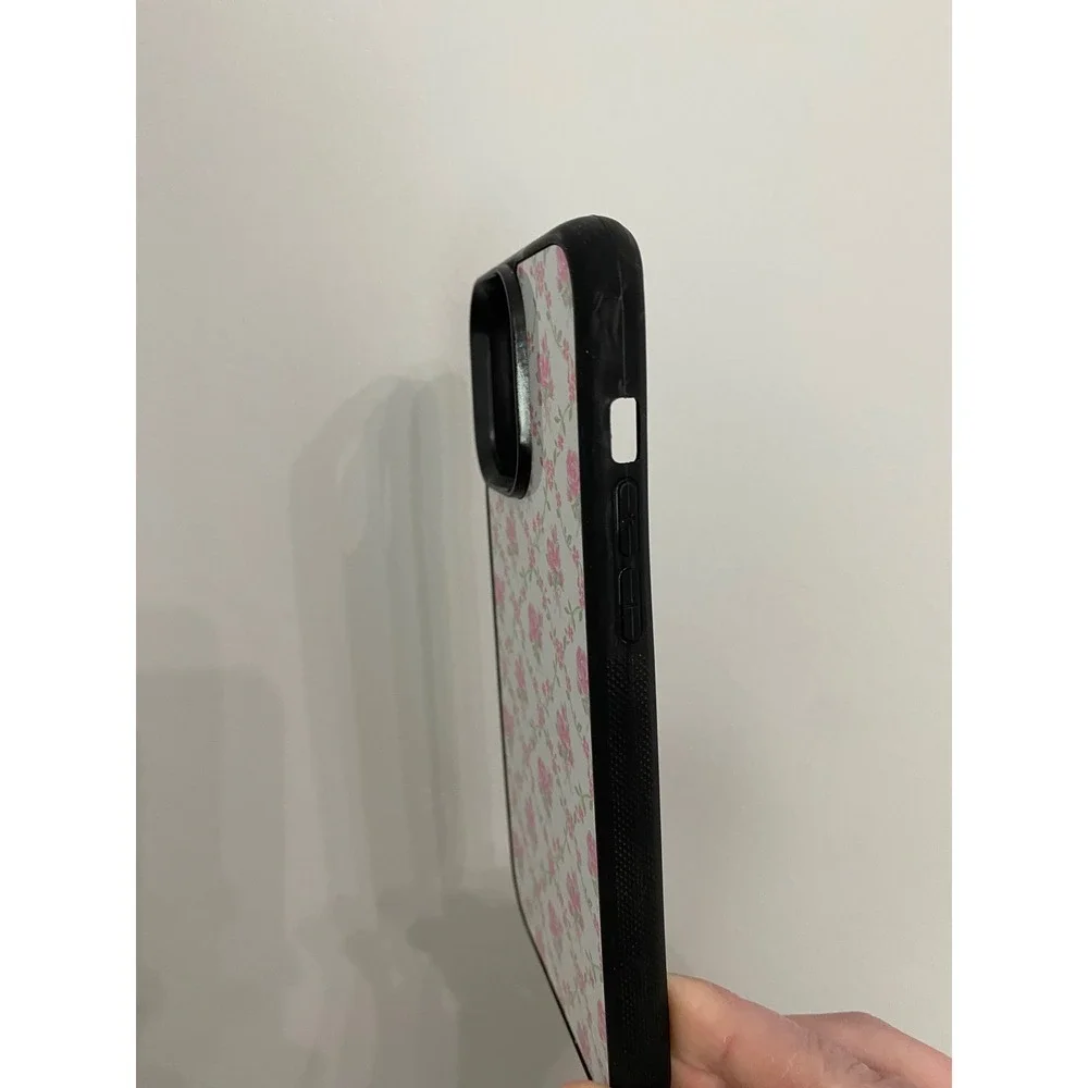 Phone Case Unisex iPhone 14 Pro Max White Pink Floral Rose Trellis Black Bumper